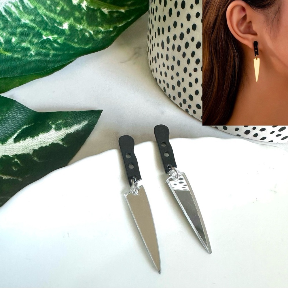 2/$30🌵 Silver Knife Earrings Chef Butcher Kitchen Gothic Acrylic Jewelry NEW